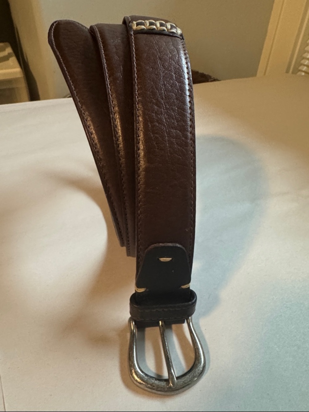 Trask Brown Leather Belt Mens 42 hidden money zipper silver tone buckle Western - Picture 2 of 12